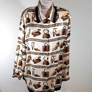 Corey B Vintage Women’s Blouse Size 3X  Silk Button Down Accessory Animal Print
